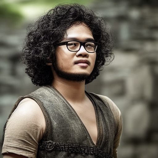 a malaysian man with curly hair and glasses and wearing shorts in a scene from game of thrones