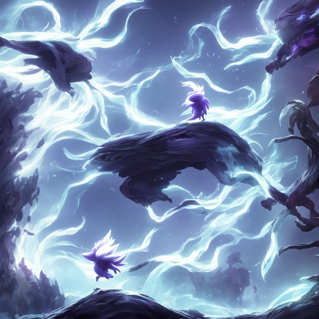 Create an image of the main character from the game Ori and the Will of the Wisps in a dynamic and striking pose. The character should be prominently displayed in the center of the composition, with their limbs and body positioned in a way that captures their motion and energy. The image should have the style and aesthetic of a poster, with bold colors and striking contrasts. The character's fur should be rendered in a way that highlights its texture and movement. The background should be evocative of the game's setting, with elements such as lush greenery or fantastical landscapes that complement the character and add depth to the overall image. The lighting should be dramatic and create a sense of atmosphere. The image should be created by Mór Than, the deviantart contest winner, who has a great understanding of the game's art style and the ability to capture its essence in a striking and memorable image. 
