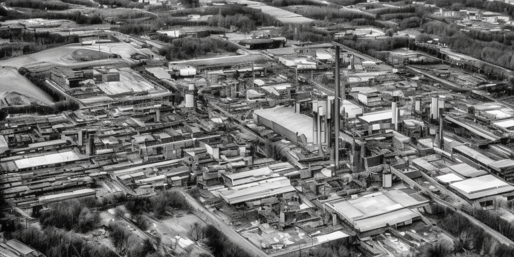 A black and white drawing of a factory in Wuppertal, a very close-up shot. It is a clear and bright day. In the center of the image, a brick chimney stands tall, dominating the top half of the picture. In the background, behind the industrial building, there is a tree. Everything else is hidden in deep shadow except for the chimney. The chimney, as the tallest object, rises stretches towards the light of the sun, as if it were a tree turning towards its source of food. The tree, which is just a tree, is only a dark outline in comparison. Would it be too deep to say that here, the capitalist human work rises above natural creativity, showing its strength and pride without realizing that its downfall is already inherent in this outstanding pride? Or is a chimney sometimes just a chimney?