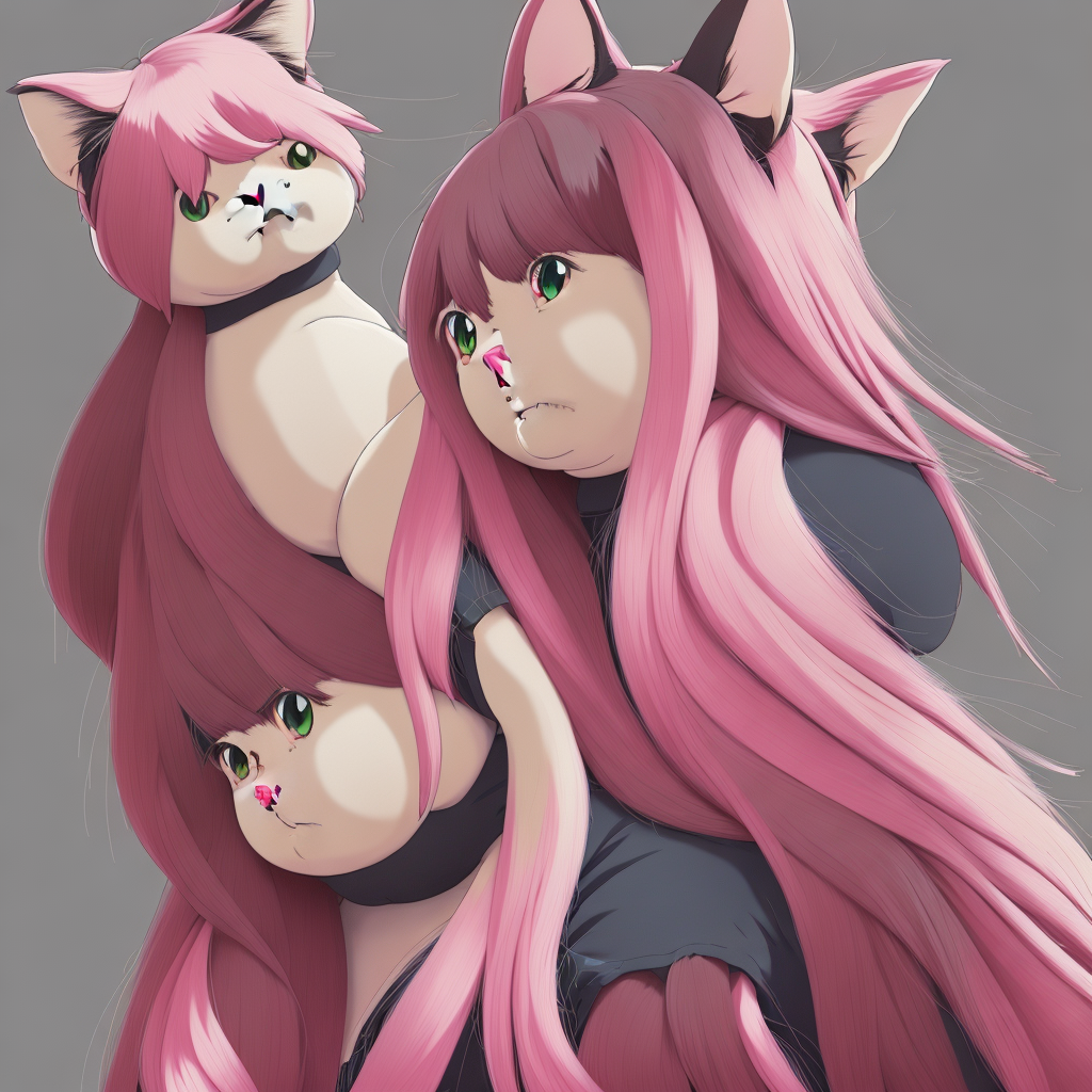 curvy, chubby, female anthro cat, long pink hair, cute, female anthro character, digital painting, smooth, sharp focus, illustration, fine details, anime masterpiece by Studio Ghibli, sharp high-quality anime illustration in style of Ghibli, Ilya Kuvshinov, Artgerm, anime, pink hair, cat ears, beautiful, sexy, character concept