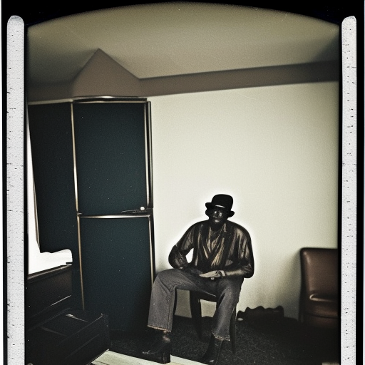 African American Cowboy watching television in old motel room | vintage scratched polaroid photo