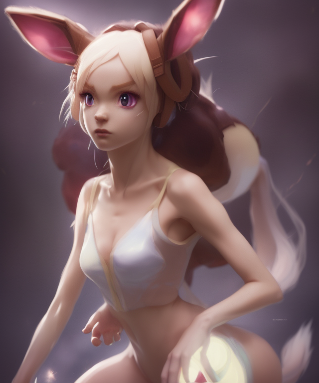 photo of eevee pokecmon humanisation, film still, dslr, by greg rutkowski, enoch bolles, ross tran, artgerm, wlop glossy skin, pearlescent, very coherent, cute