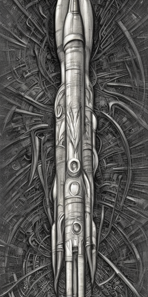 a H.R. Giger of a rocket on a phallus
