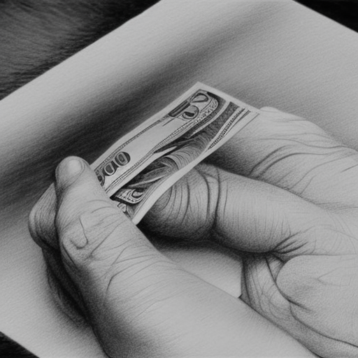 photorealistic of a hand given money to another black and white pencil illustration high quality