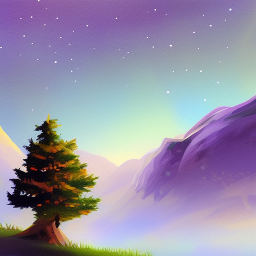 mountain with tree stars at the top, digital painting