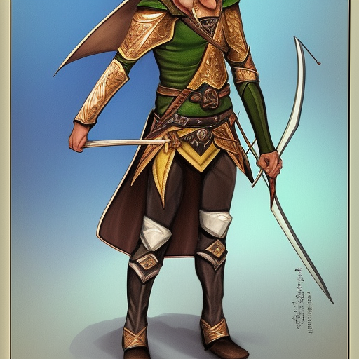a portrait of a D&D Character Male Elf with long brown hair, green eyes, light brown skin, wearing studded leather, holding a longbow.