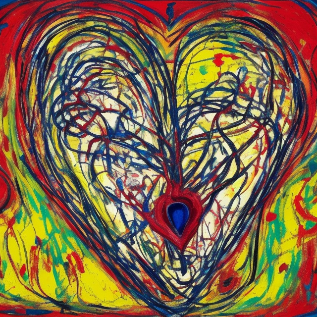 Jackson Pollock painting of a human heart