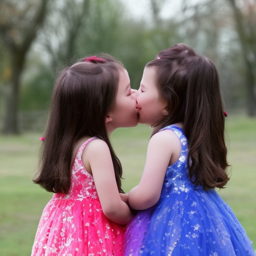 two Little Girls Kissing 