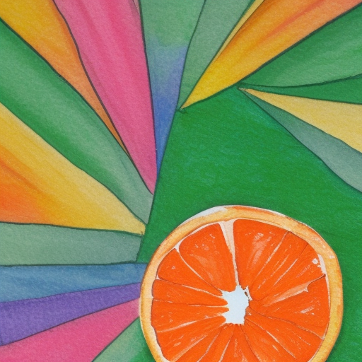 peeled juicy orange in colored crayons on a light olive background
