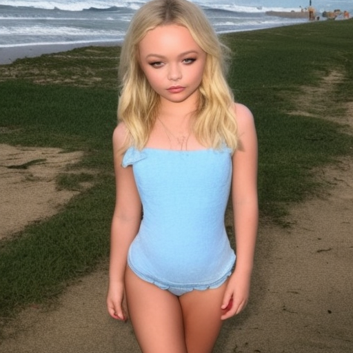 Natalie Alyn Lind, on the beach, standing straight, front view