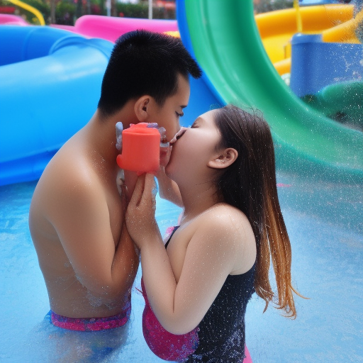 two school melayu girl kissing in water park 