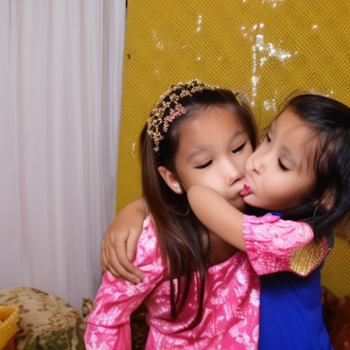 two niece malaysia girl kissing in hari raya 