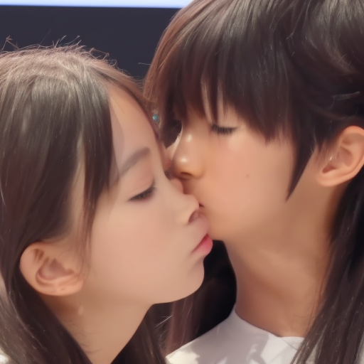 two Little youtuber japanese girl kissing in fashion show 