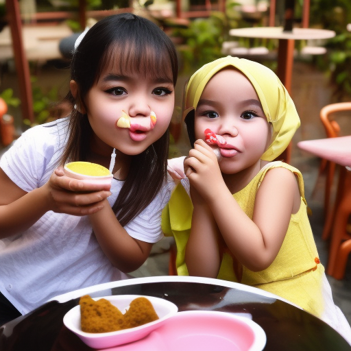 two Little idol melayu girl kissing at Cafe 