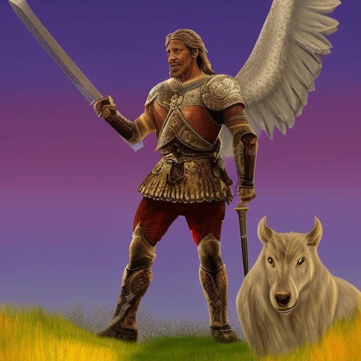 Create an image of a brave hero standing in front of a mythical creature. The hero should be holding a sword and have a determined look on their face, ready for battle. In the background, there should be a grand and mystical castle, surrounded by lush green forests and rolling hills. The colors used should be vibrant and the overall scene should give off a sense of adventure and excitement. digital painting, by Stanley Artgerm Lau, Sakimichan, WLOP and Rossdraws, digtial painting, trending on ArtStation, SFW version
