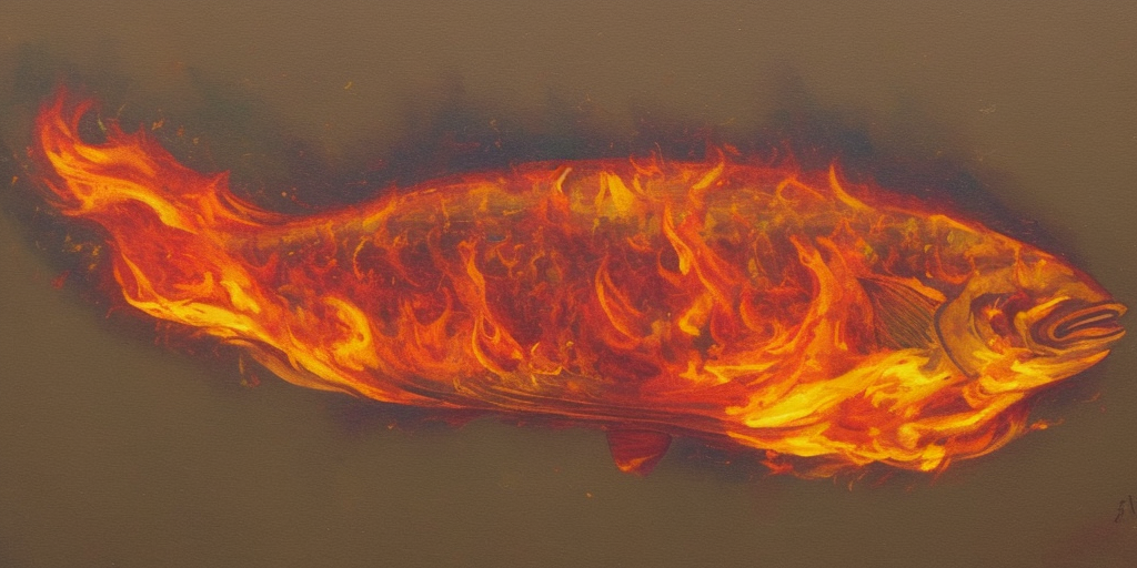 a painting of a Burning fish