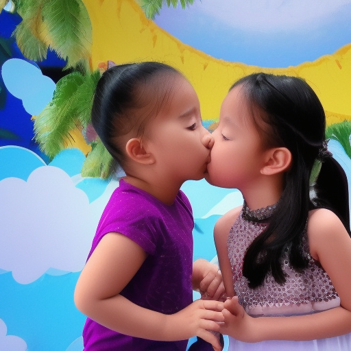 two Little malaysia girl kissing in children show 