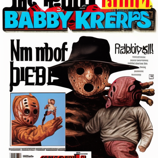 cover magazine with a photo of baby freddy krueger fighting baby jason voorhees