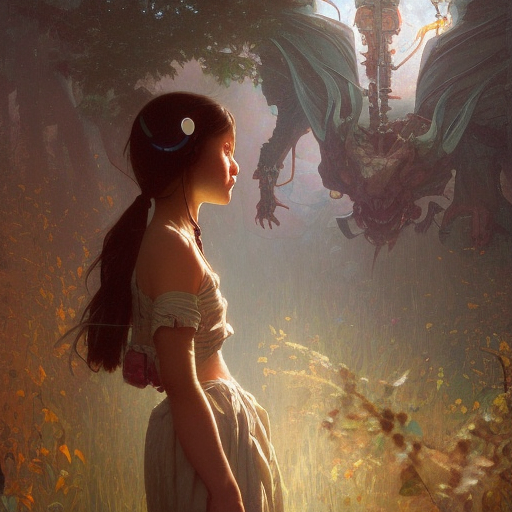 an unimaginable artificial horror menacingly looms over a crouched, scared girl by stanley artgerm lau, greg rutkowski, thomas kindkade, alphonse mucha, loish, norman rockwell.