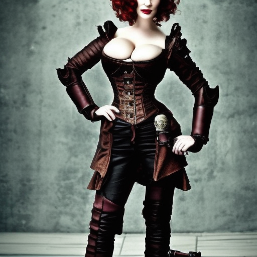 full body photo of christina hendricks as a steampunk vampire warrior