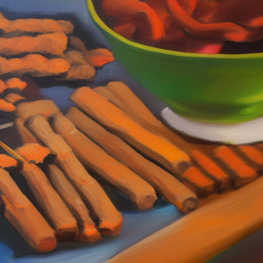  oil painting on canvas skewered meat snacks
