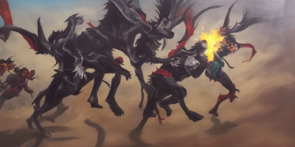 a oil painting of Run Japing keep running! ZERRRRBERUS is one, as I am, one of those young people who had a sword pressed into their hands without being asked.