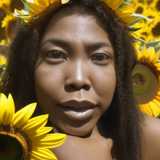 a photo by Daisuke Yakota of an African American woman holding a sunflower in front of her left eye