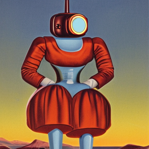 a 1950s pulp sci-fi rendering of a sad and angry robot carrying a revolvere