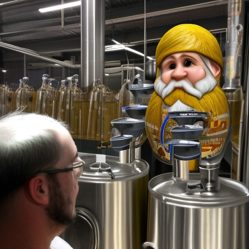 Gnome brewmaster inspecting the beer, fantasr