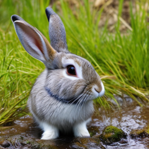 the rabbit by a stream where they saw fish swimming and birds drinking water.