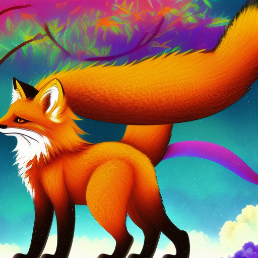 colorful fox art, japanese art style, anime render