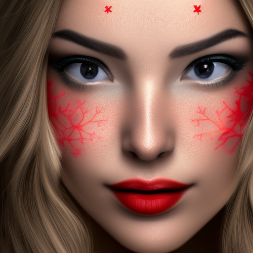 a beautiful woman's face, slightly smiling, Christmas background, rosy cheeks, realistic 4K