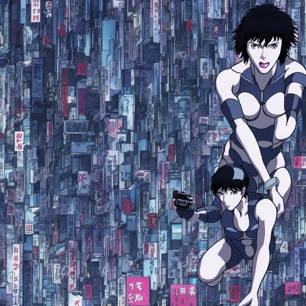 flying building manga style of ghost in the shell movie made of rubbish
