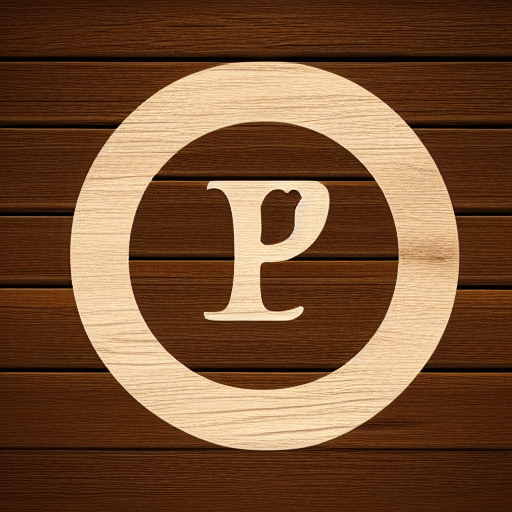 a circle logo with a wood texture background and artistic design and a logo that says PF