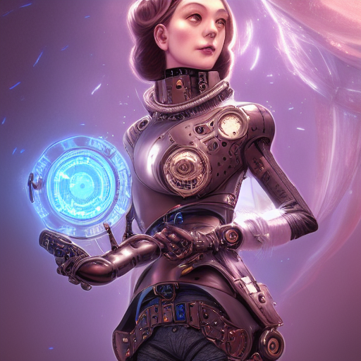portrait of a steampunk sci-fi machine, third person, D&D, sci-fi fantasy, intricate, hologram colors , highly detailed, art by Range Murata, highly detailed, 3d, octane render, bright colors, digital painting, trending on artstation, sharp focus, illustration style of Stanley Artgerm,