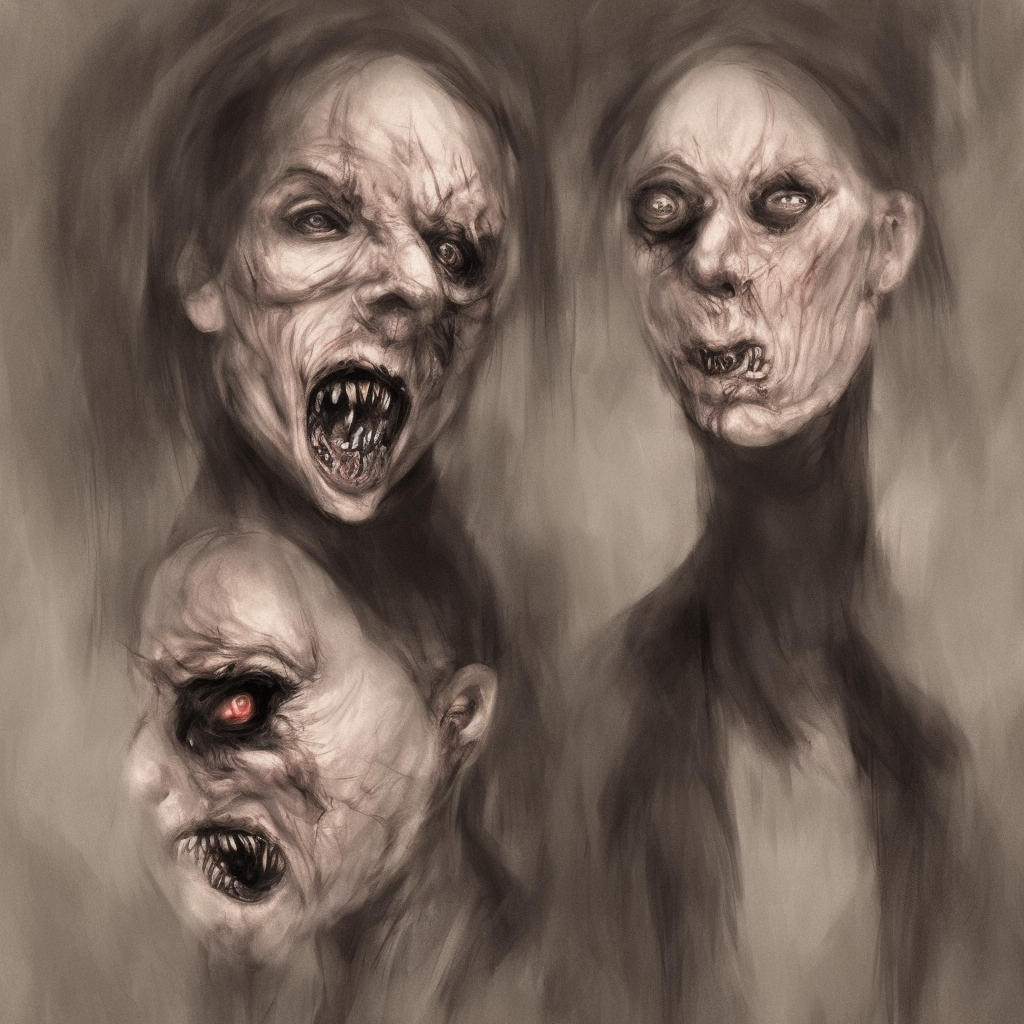 very scary horrific portrait in the style of layers of fear