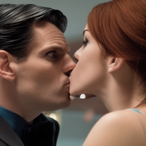 Bruce Wayne and Barbara Gordon sharing a lip kiss