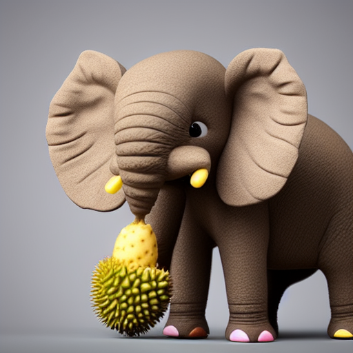 photo of a tiny baby elephant wearing a durian on its head.  photorealistic, 8k.