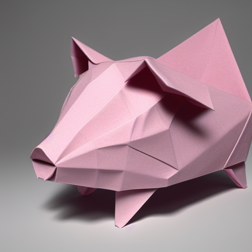 origami pig in pink paper, 3 d render, ultra detailed, on white background, studio shot black and white pencil illustration high quality