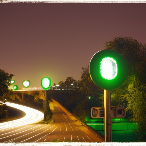highway at night with green traffic lights