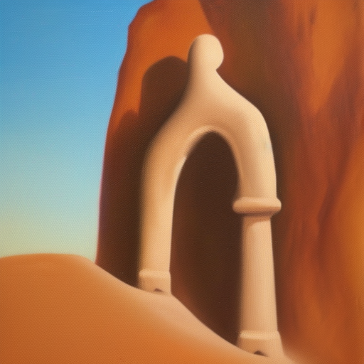 frontal view of an ancient ivory obelisque standing alone in the desert oil painting on canvas