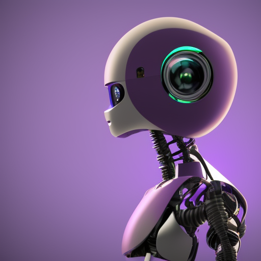 side view, a violet robot with big eye traveling space 
holographic around floating computers 3d model ultra-realistic portrait cinematic lighting 80mm lens, 8k, photography bokeh