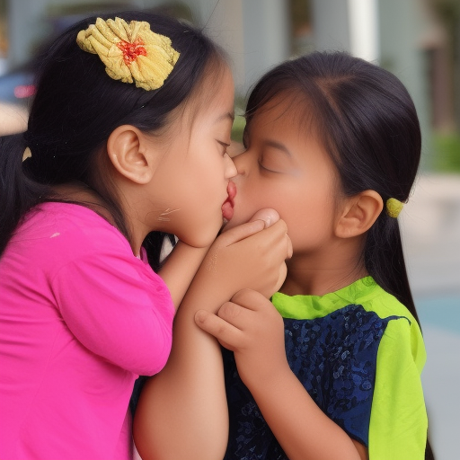 two Little actress malay girl kissing 