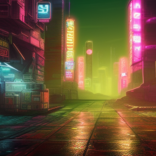 a cyberpunk, post-apocalyptic, vast neon city