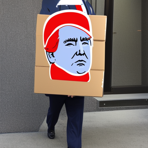 create an image of donald trump carrying a pizza box