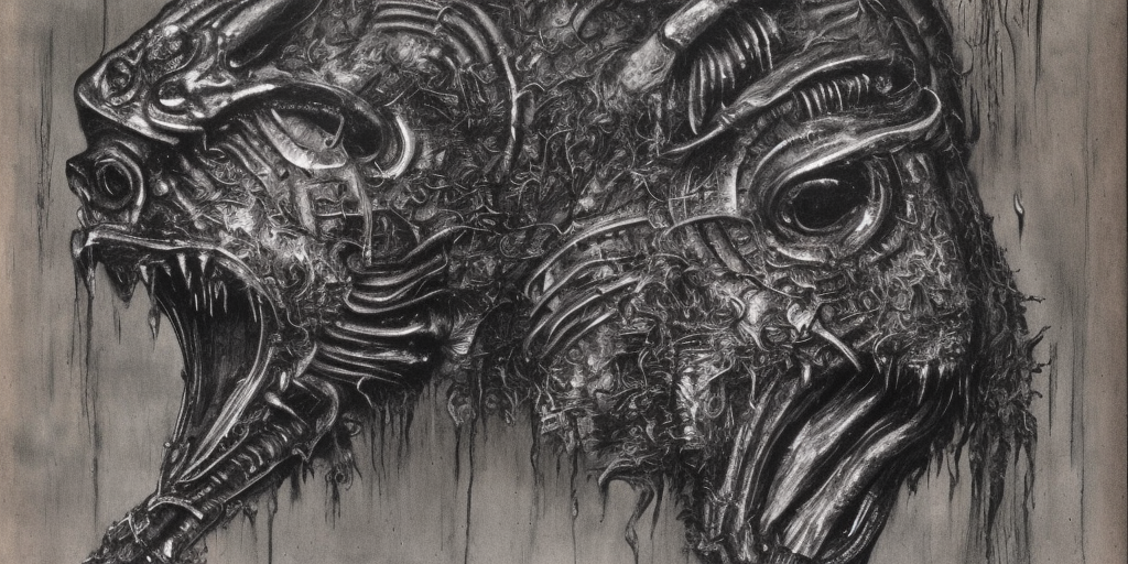a H.R. Giger of a burning Bear