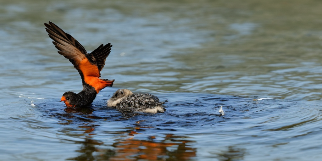 A bird suffocates in water