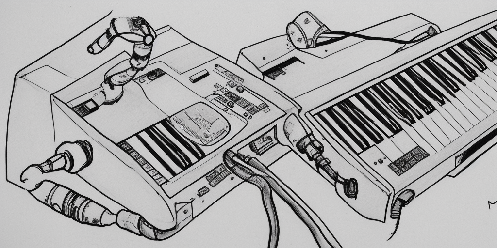 a drawing of Rocket Guitar Keyboard Synthesizer Microphone