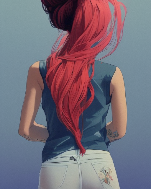 a ultradetailed beautiful back painting of a stylish woman with white hair in a short pony tail, she is wearing jeans, by conrad roset, greg rutkowski and makoto shinkai trending on artstation 