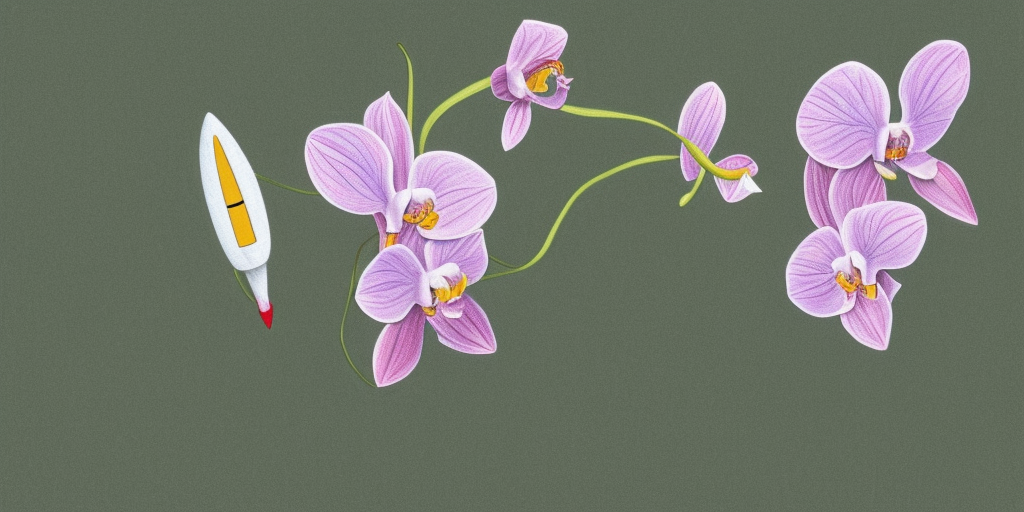 a drawing of a rocket comes out of an orchid blossom